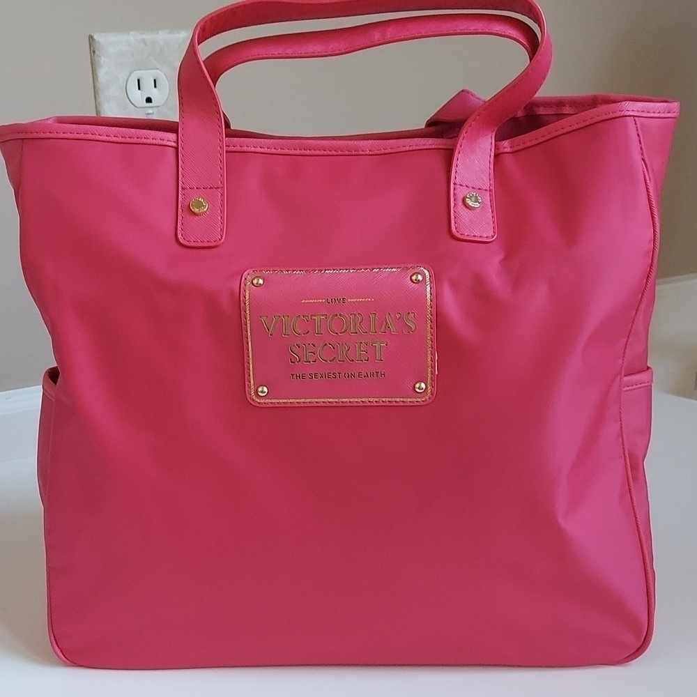 Victorias Secret Pink Lined Snap Close Nylon Tote Bag